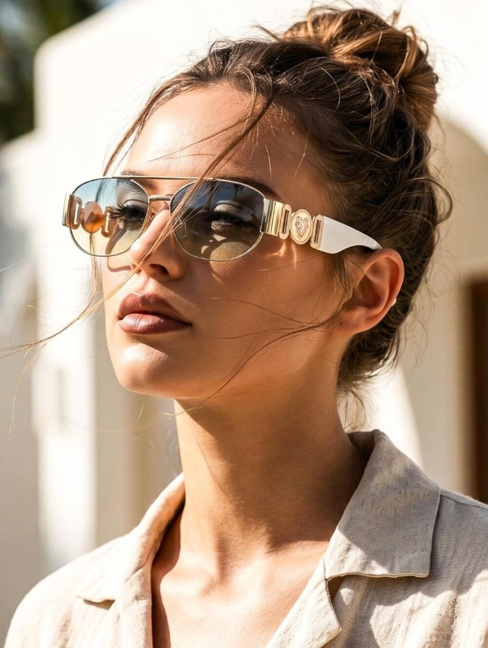 Gold White Aviator Sunglasses UV400 Unisex Luxury Style